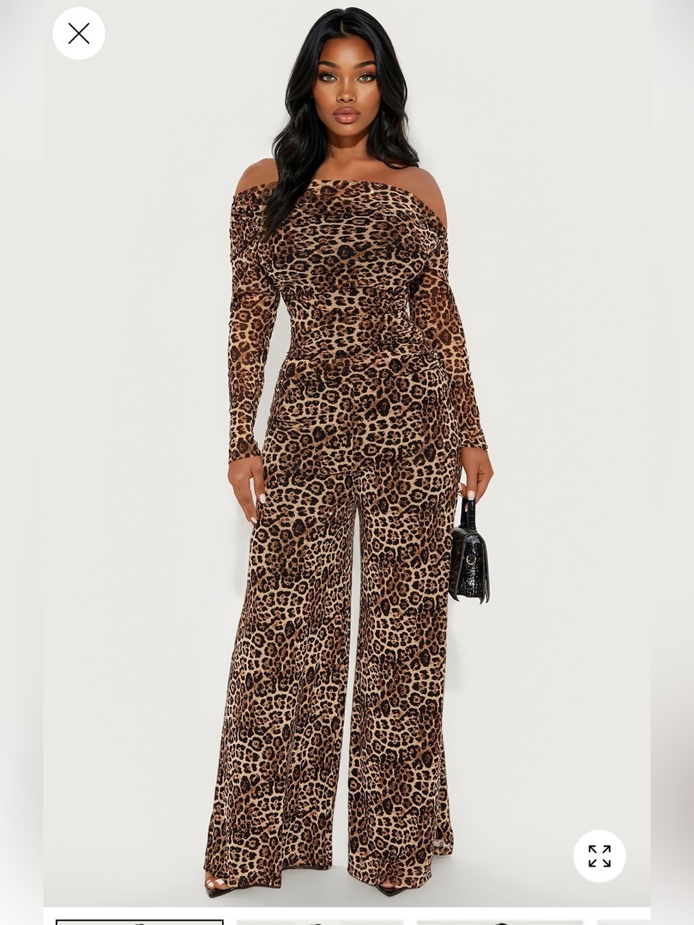 Leopard Off-Shoulder Wide-Leg pant set- Brown